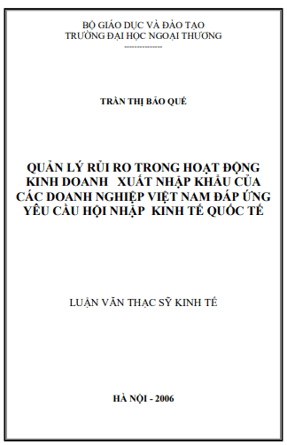 Luận văn tốt nghiệp ngành kinh doanh quốc tế về quản trị rủi ro Luận văn tốt nghiệp ngành kinh doanh quốc tế về quản trị rủi ro