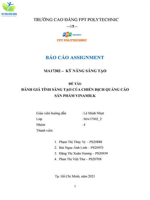 Mẫu bài assignment FPT kỹ năng sáng tạo