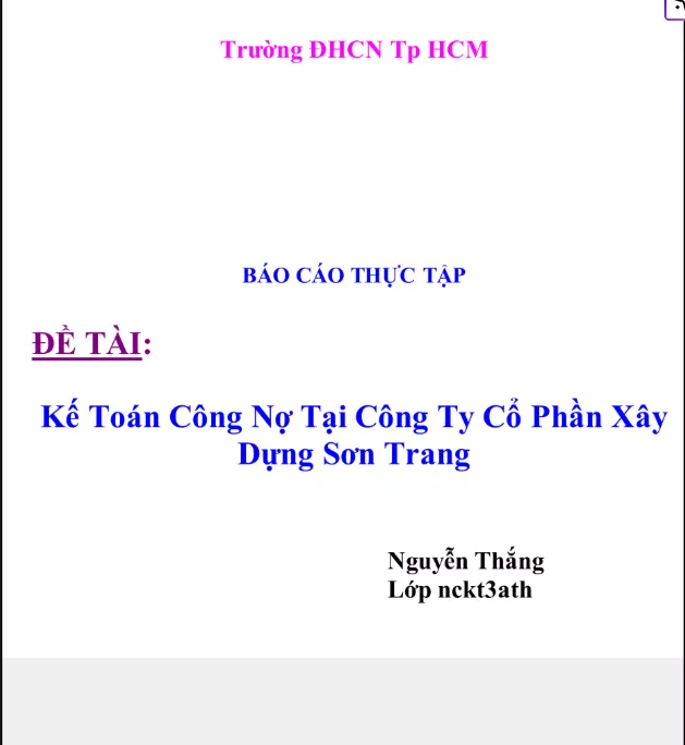 Mẫu báo cáo kế toán công nợ tại Công ty Cổ phần xây dựng Sơn Trang