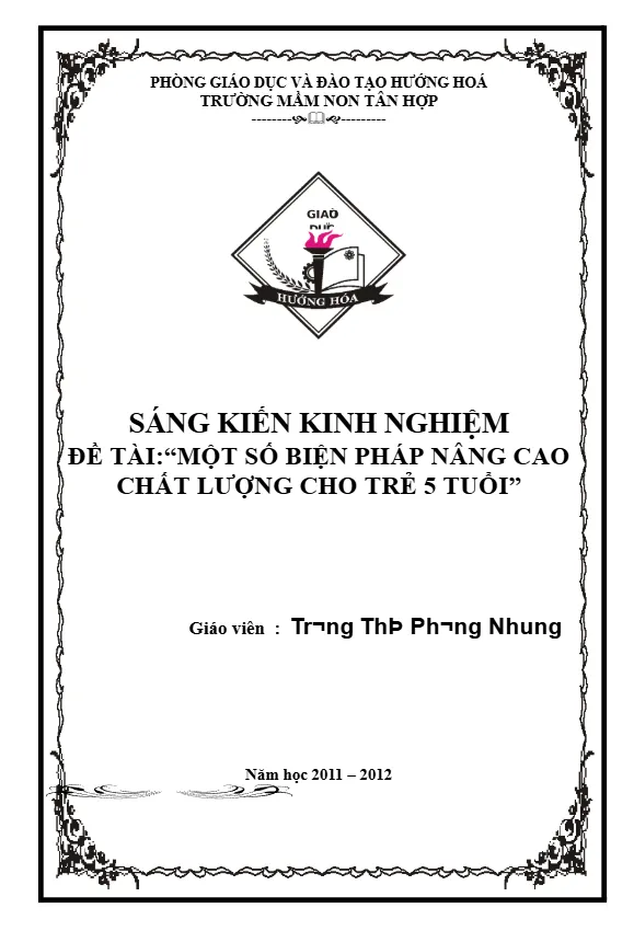 Mẫu bìa sáng kiến kinh nghiệm cho trẻ 5 tuổi