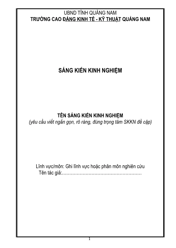 Mẫu bìa sáng kiến kinh nghiệm chuẩn cho giáo viên