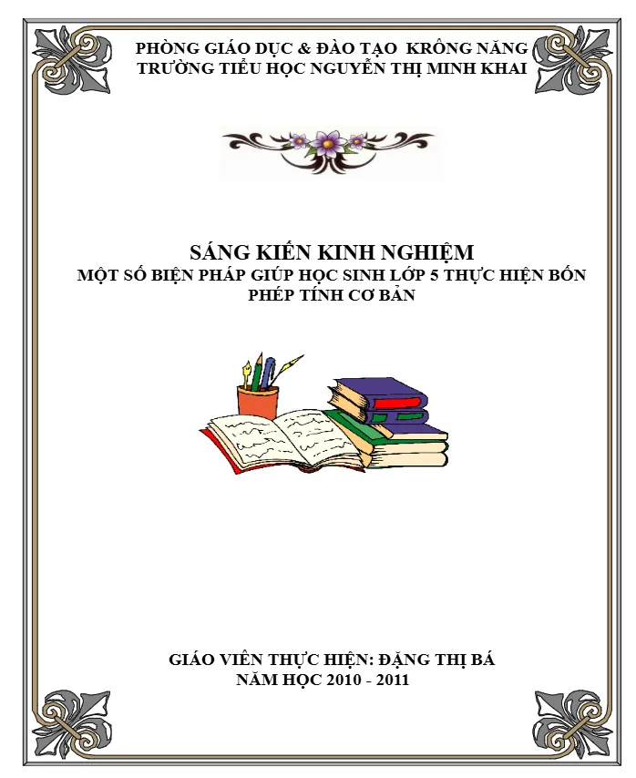 Mẫu bìa sáng kiến kinh nghiệm giúp học sinh lớp 5 thực hiện phép tính cơ bản