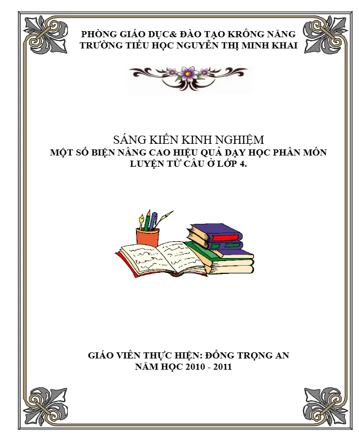 Mẫu bìa sáng kiến kinh nghiệm nâng cao hiệu quả dạy học cho lớp 4