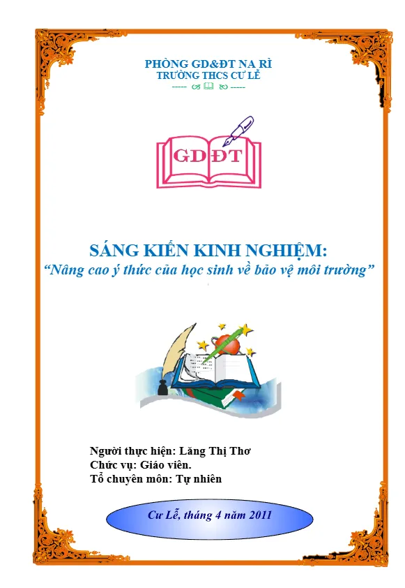 Mẫu bìa sáng kiến kinh nghiệm nâng cao ý thức học sinh bảo vệ môi trường