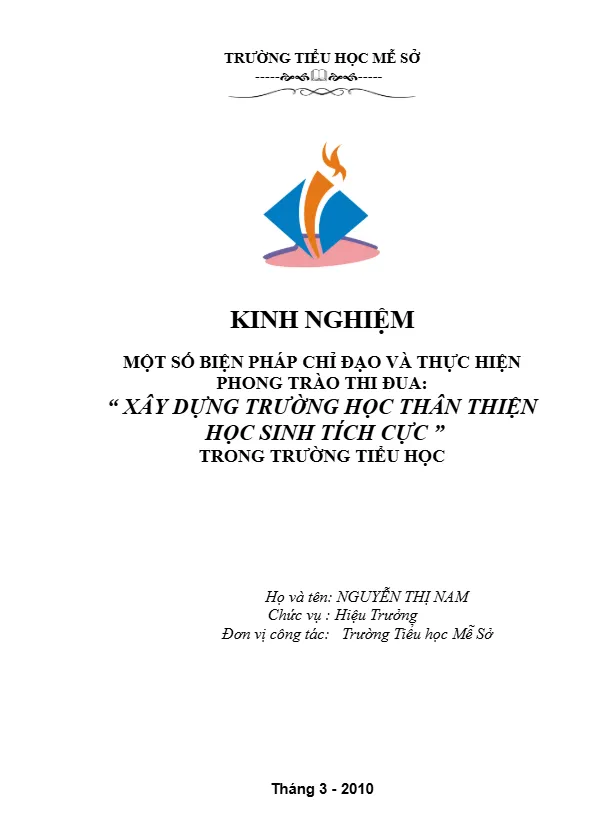 Mẫu bìa sáng kiến kinh nghiệm xây dựng trường học