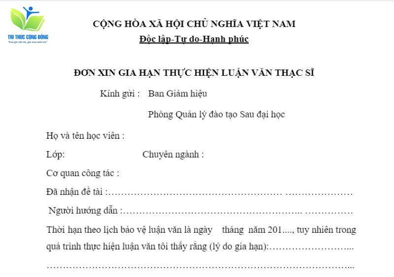 Mẫu đơn xin gia hạn bảo vệ luận văn thạc sĩ Đại học Y Hà Nội Mẫu đơn xin gia hạn bảo vệ luận văn thạc sĩ Đại học Y Hà Nội