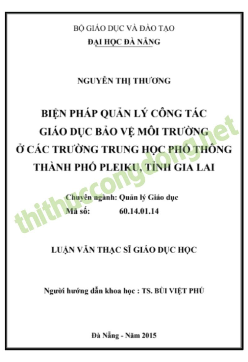 Mẫu giáo dục bảo vệ môi trường tại trung học phổ thông Tỉnh Gia Lai Mẫu giáo dục bảo vệ môi trường tại trung học phổ thông Tỉnh Gia Lai