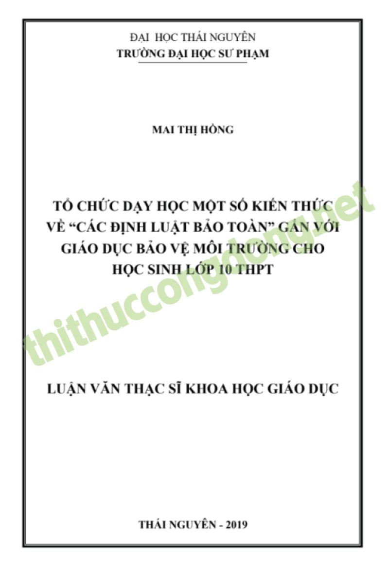 Mẫu luận văn giáo dục học sinh bảo vệ môi trường Mẫu luận văn giáo dục học sinh bảo vệ môi trường