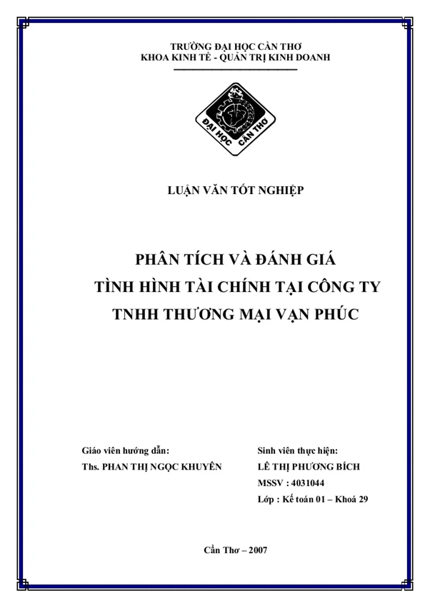 Mẫu luận văn phân tích tình hình tài chính Mẫu luận văn phân tích tình hình tài chính