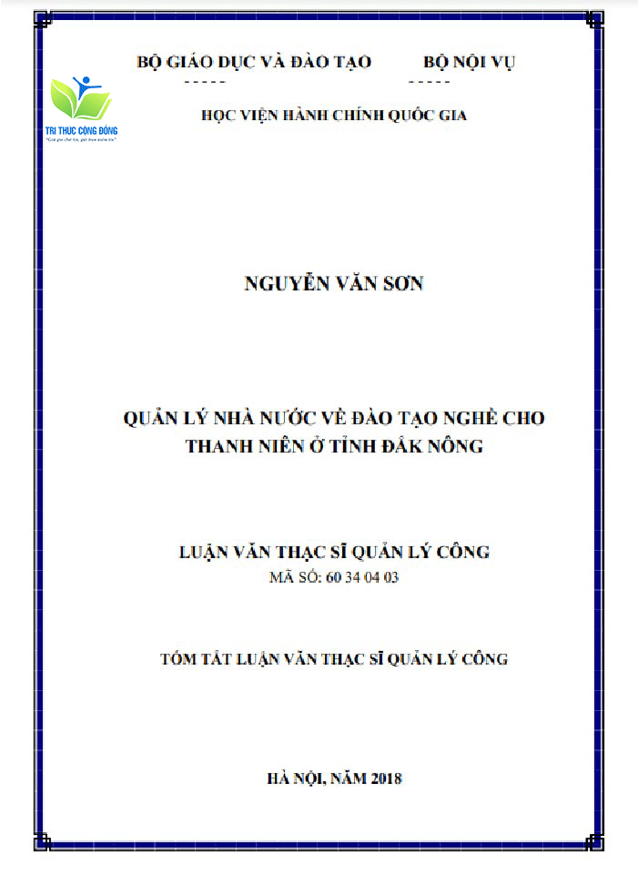 Mẫu luận văn quản lý nhà nước về đào tạo nghề cho thanh niên Mẫu luận văn quản lý nhà nước về đào tạo nghề cho thanh niên