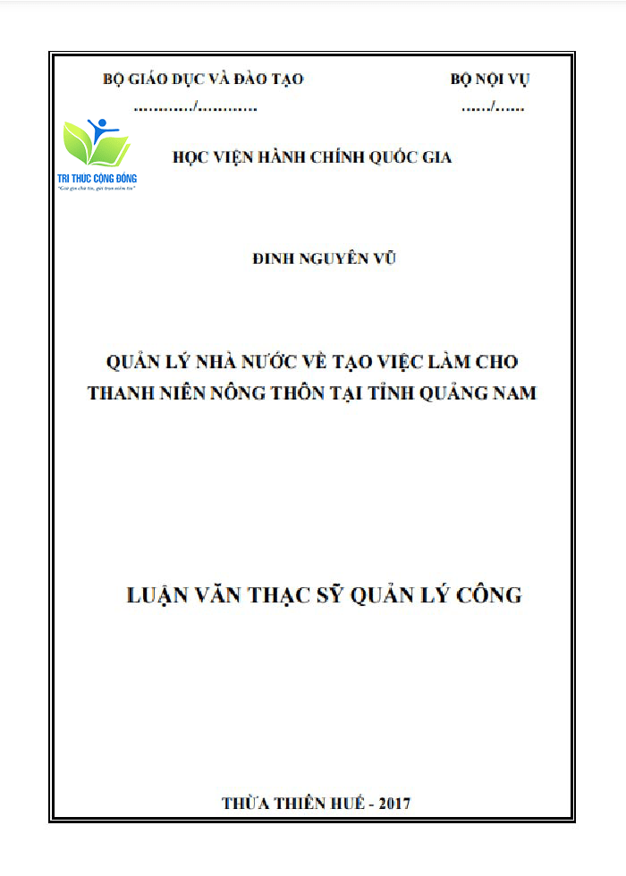 Mẫu luận văn quản lý nhà nước về việc làm cho thanh niên Mẫu luận văn quản lý nhà nước về việc làm cho thanh niên