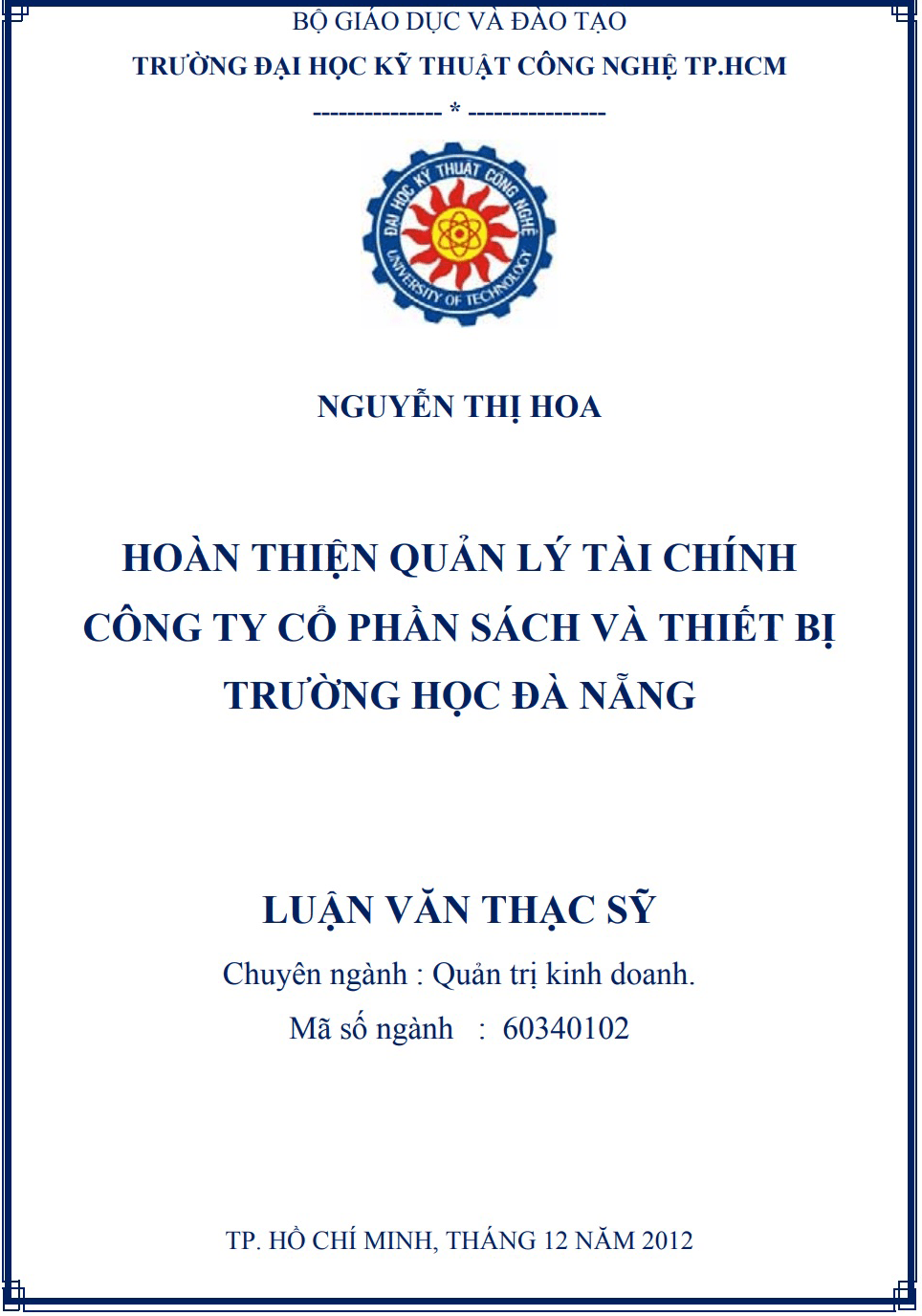 Mẫu luận văn quản trị tài chính doanh nghiệp Mẫu luận văn quản trị tài chính doanh nghiệp