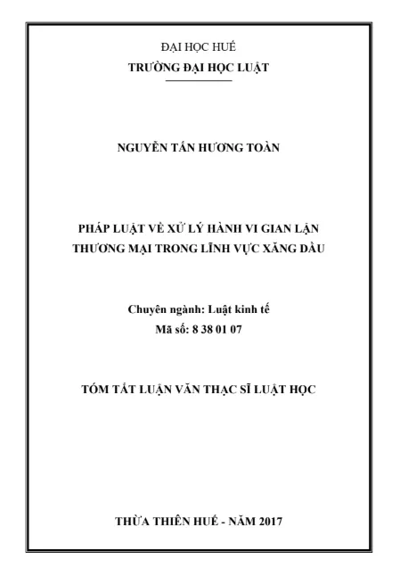 Mẫu 01: Luận văn thạc sĩ luật kinh tế về xử lý hành vi gian lận thương mại trong lĩnh vực xăng dầu