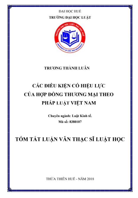 Mẫu 02: Luận văn thạc sĩ luật kinh tế về hệ thống hóa các điều kiện có hiệu lực trong hợp đồng thương mại