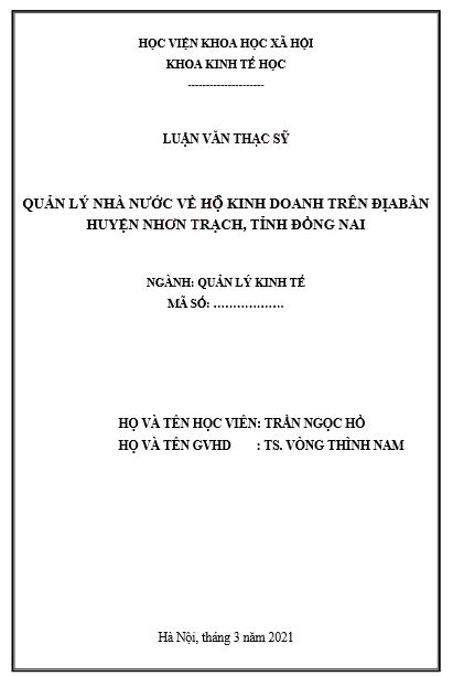 Mẫu luận văn thạc sĩ quản lý kinh tế về quản lý nhà nước Mẫu luận văn thạc sĩ quản lý kinh tế về quản lý nhà nước