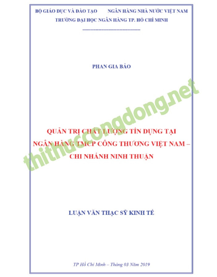 Mẫu luận văn thạc sĩ quản trị chất lượng tín dụng Mẫu luận văn thạc sĩ quản trị chất lượng tín dụng