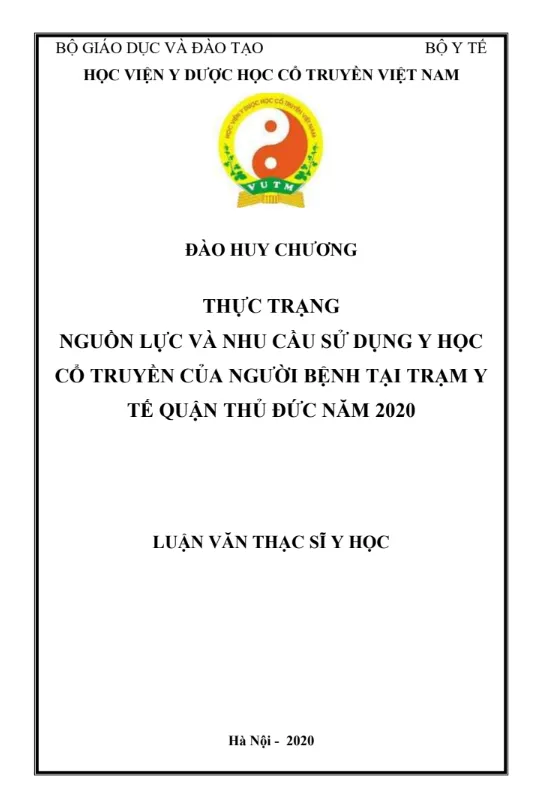 Mẫu luận văn chuyên ngành Y HỌC CỔ TRUYỀN