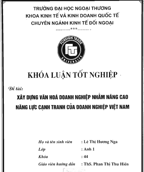 Mẫu luận văn xây dựng văn hóa doanh nghiệp Mẫu luận văn xây dựng văn hóa doanh nghiệp
