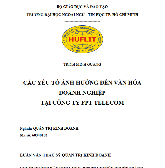 Mẫu luận văn yếu tố ảnh hưởng văn hóa doanh nghiệp Mẫu luận văn yếu tố ảnh hưởng văn hóa doanh nghiệp