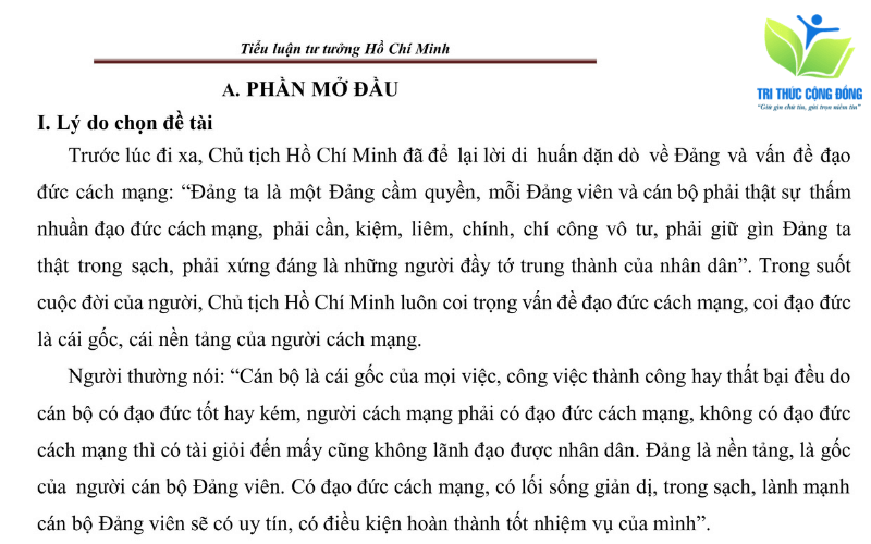 Mẫu lý do chọn đề tài tư tưởng Hồ Chí Minh hấp dẫn Mẫu lý do chọn đề tài tư tưởng Hồ Chí Minh hấp dẫn