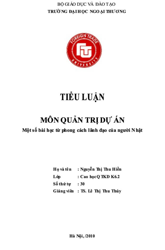 Mẫu tiểu luận quản trị học về phong cách lãnh đạo miễn phí Mẫu tiểu luận quản trị học về phong cách lãnh đạo miễn phí