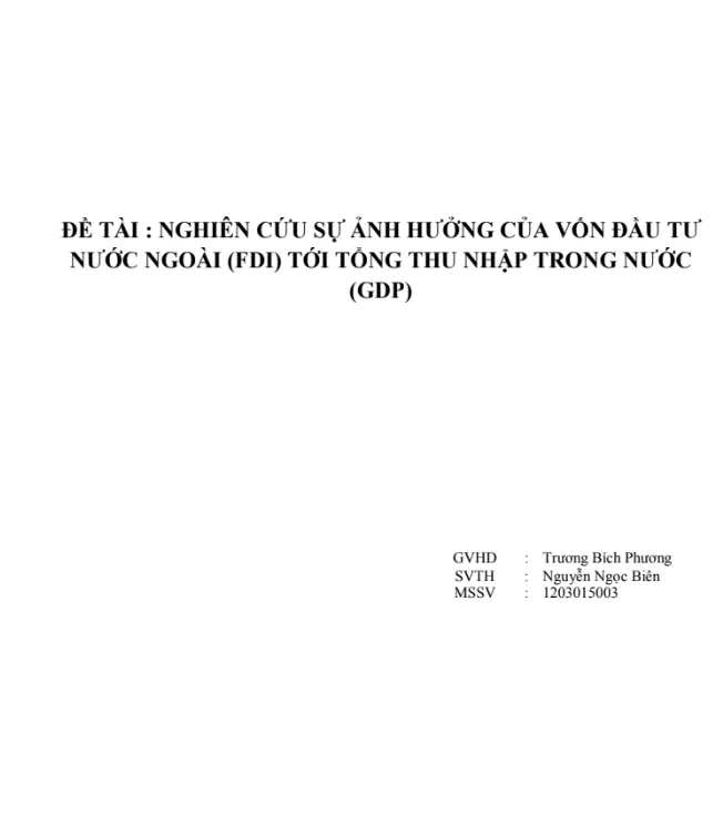 Mẫu tiểu luận thu hút vốn đầu tư nước ngoài với tổng thu nhập trong nước Mẫu tiểu luận thu hút vốn đầu tư nước ngoài với tổng thu nhập trong nước