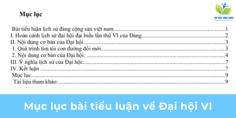 Mục lục bài tiểu luận về Đại hội VI