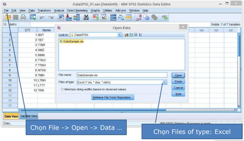 Mở file có định dạng Excel chứa số liệu cần thực hiện phân tích Mở file có định dạng Excel chứa số liệu cần thực hiện phân tích
