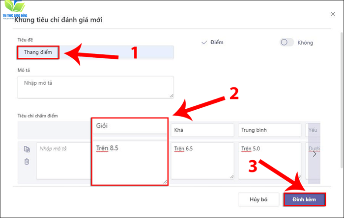 Nhập tiêu chí đánh giá trong phần assignment trên Microsoft Teams Nhập tiêu chí đánh giá trong phần assignment trên Microsoft Teams