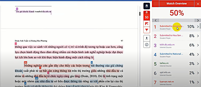 Nhấp vào tỷ lệ phần trăm để xem chi tiết kết quả 