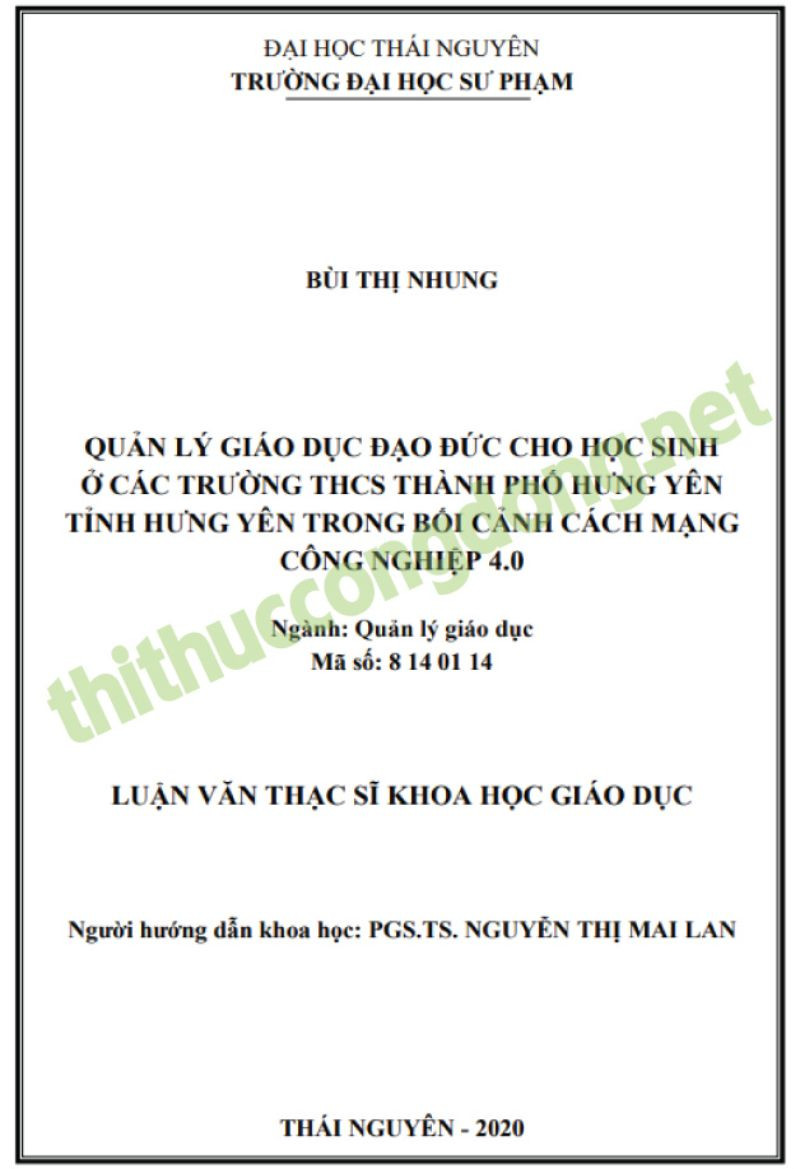 Quản lý giáo dục đạo đức cho học sinh tại THCS thành phố Hưng Yên Quản lý giáo dục đạo đức cho học sinh tại THCS thành phố Hưng Yên