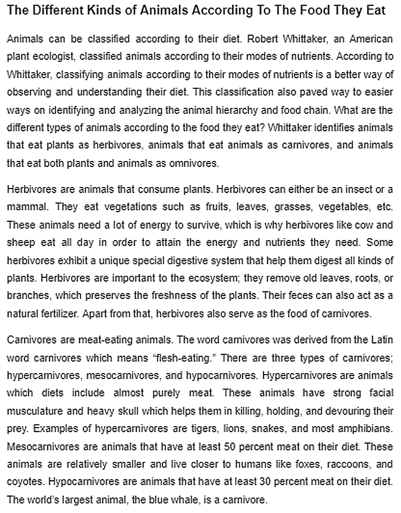 Sample 1. Classifying Animals according to the food they eat Sample 1. Classifying Animals according to the food they eat
