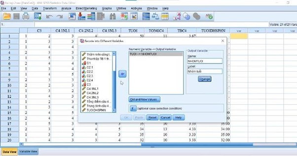 Thao tác trong hộp thoại Recode into Different Variables Thao tác trong hộp thoại Recode into Different Variables