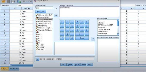 Thao tác trong hộp thoại Compute Variable Thao tác trong hộp thoại Compute Variable