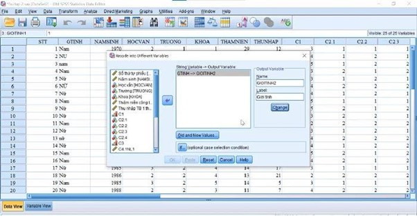 Thao tác trong hộp thoại Recode into Different Variables Thao tác trong hộp thoại Recode into Different Variables