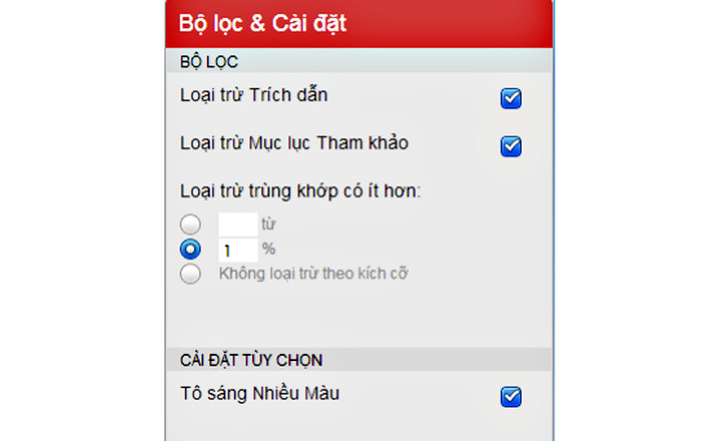 Thiết lập bộ lọc và cài đặt