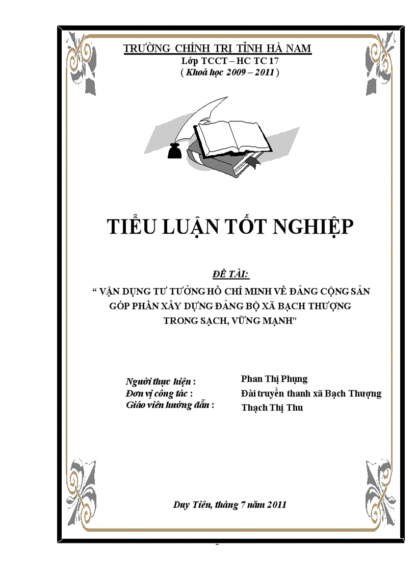 Tiểu luận tư tưởng Hồ Chí Minh về xây dựng Đảng Tiểu luận tư tưởng Hồ Chí Minh về xây dựng Đảng