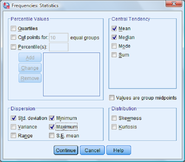 Tùy chọn Statistics Tùy chọn Statistics