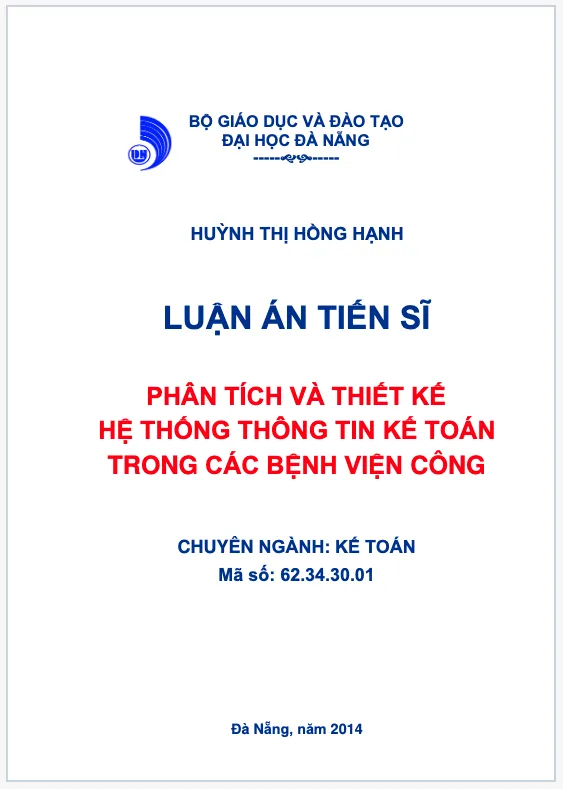Mẫu bìa luận án tiến sĩ Kế toán