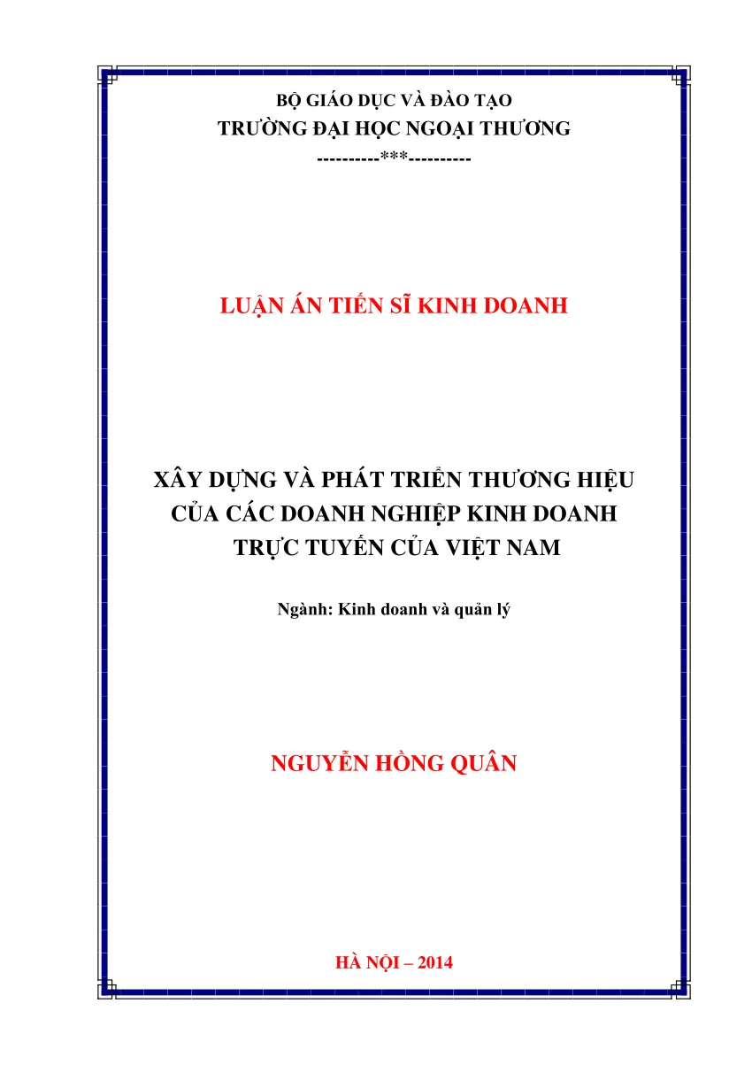 Mẫu bìa luận án tiến sĩ Kinh doanh