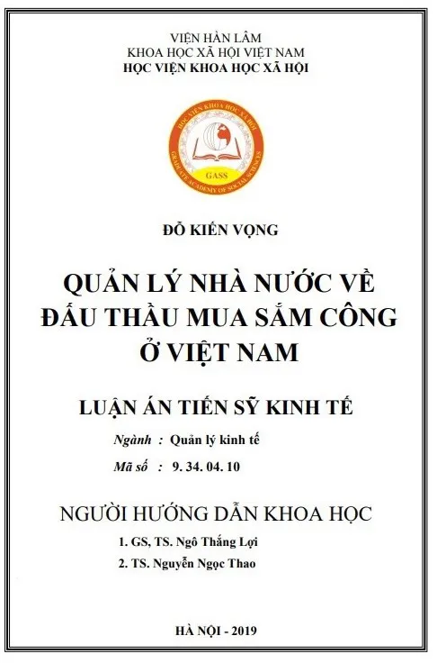 Mẫu 1: Bìa luận án tiến sĩ kinh tế