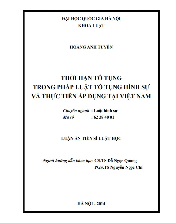 Mẫu 2: Bìa luận án tiến sĩ Luật học