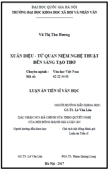 Mẫu bìa luận án tiến sĩ Văn học