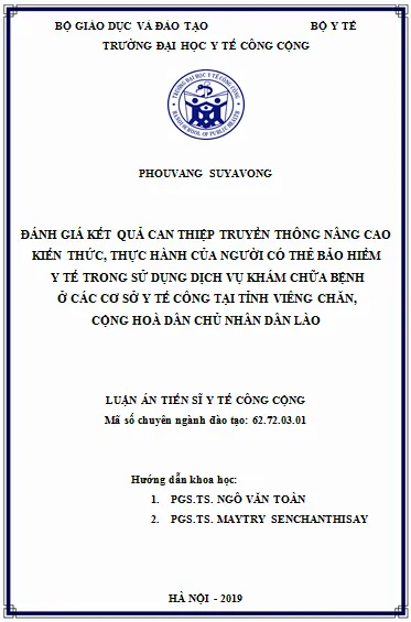 Mẫu bìa luận án tiến sĩ Y tế cộng đồng
