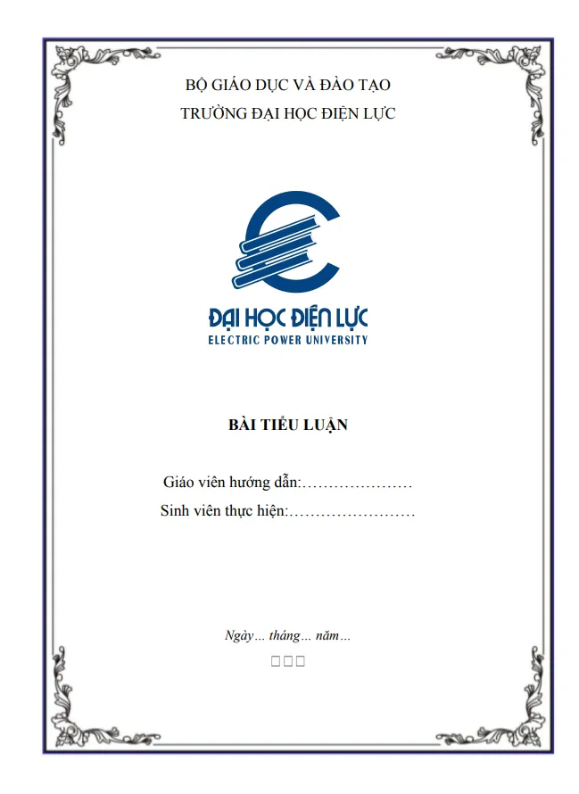 Mẫu bìa bài tiểu luận Đại học Điện lực (EPU)