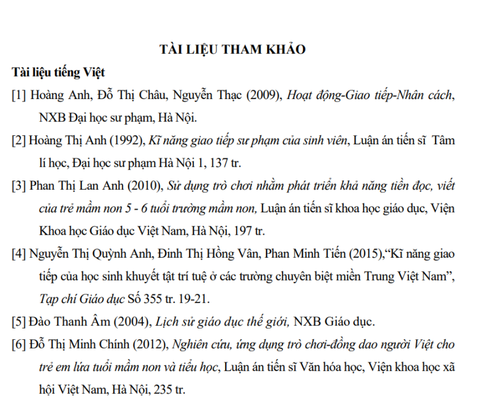Phần kết luận của luận án tiến sĩ giáo dục học gồm 3 phần: Kết luận, Danh mục tham khảo và Phụ lục
