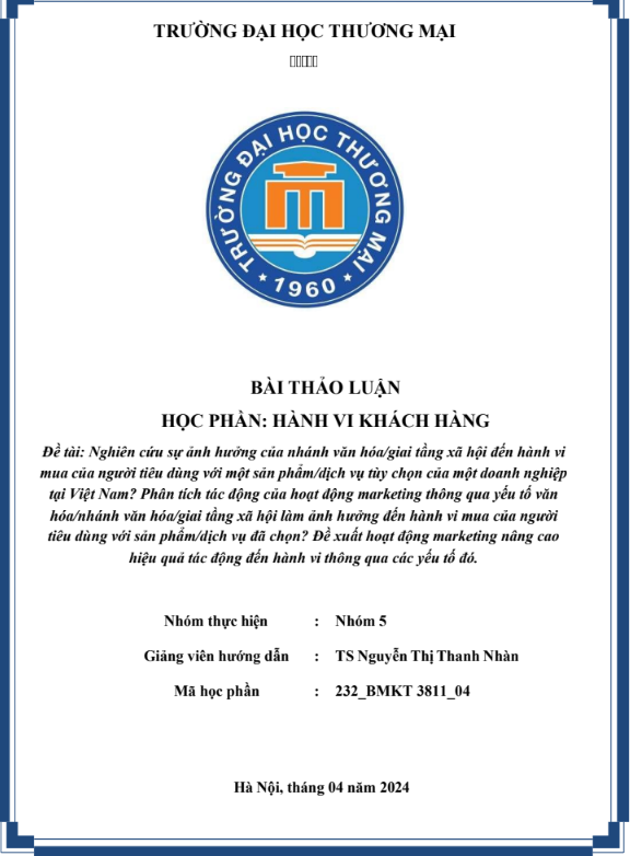 Mẫu tiểu luận nghiên cứu ảnh hưởng của văn hóa đến hành vi mua sữa MILO của công ty NESTLÉ