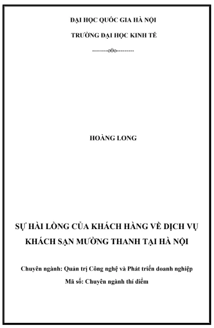 Sự hài lòng của khách hàng về dịch vụ khách sạn Mường Thanh tại Hà Nội