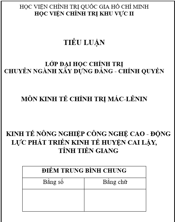 Tiểu luận về kinh tế nông nghiệp công nghệ cao – Động lực phát triển kinh tế ở huyện Cai Lậy, tỉnh Tiền Giang