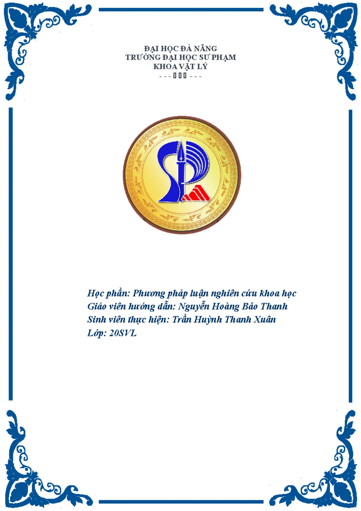 Mẫu bìa tiểu luận Sư phạm Đà Nẵng khoa Vật lý Mẫu bìa tiểu luận Sư phạm Đà Nẵng khoa Vật lý